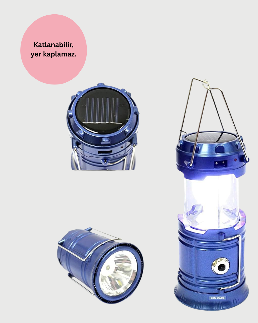 Güneş Enerjili Katlanabilir Kamp Feneri – USB Şarjlı, Hafif ve Çok Fonksiyonlu - Lisinya