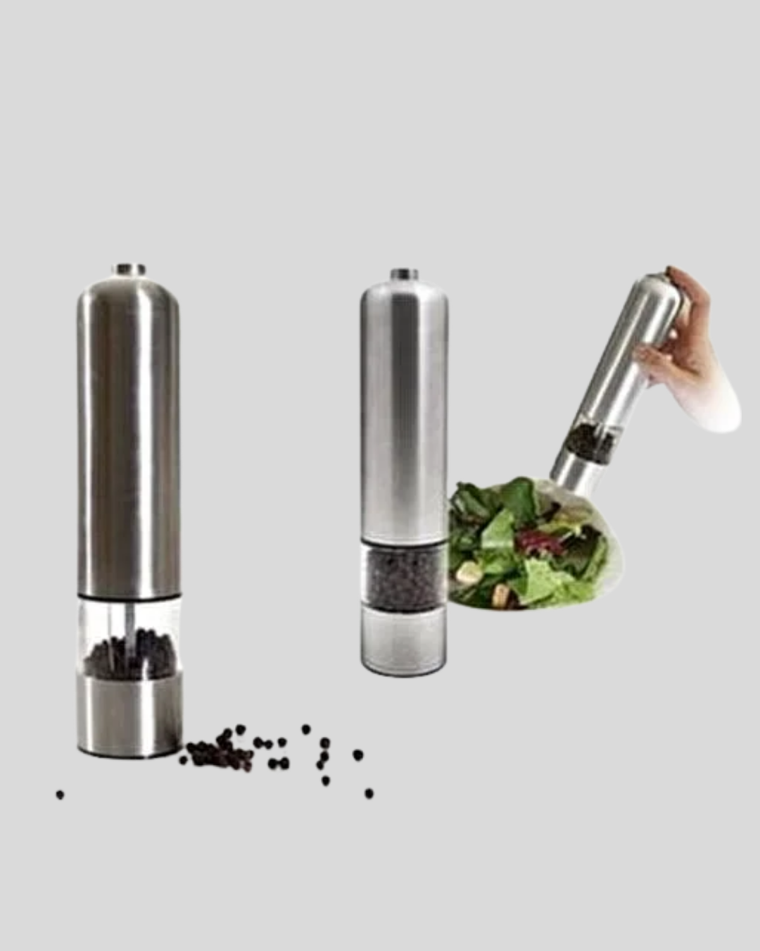 Modern Otomatik Baharat Öğütücü Seti – Pilli, Paslanmaz Çelik, LED Aydınlatmalı - Lisinya