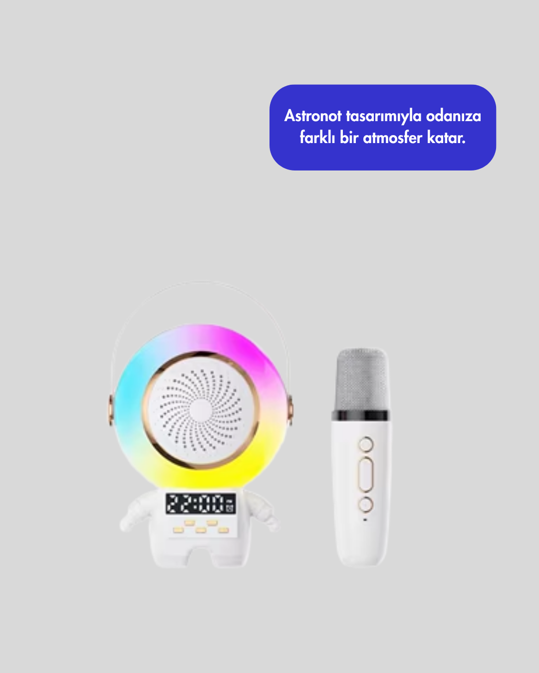 RGB Işıklı Astronot Bluetooth Hoparlör Karaoke Mikrofonlu - Lisinya