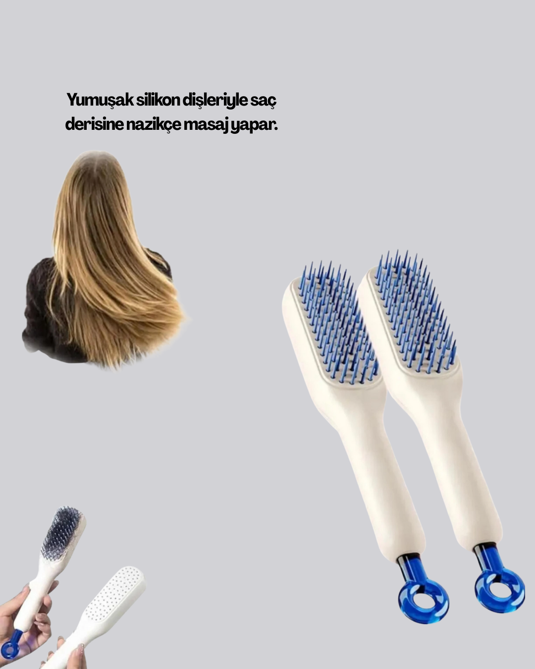 Anti-Statik Saç Tarağı – Kolay Temizlenebilir, Silikon Masaj Uçlu, Kompakt Boyut - Lisinya