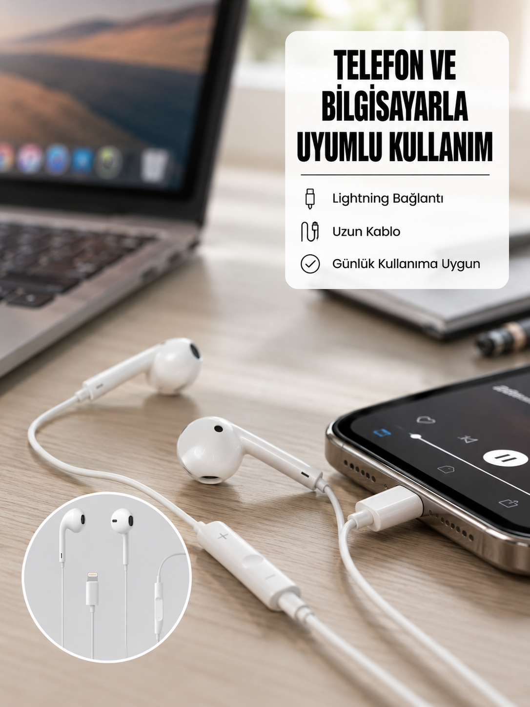 Yüksek Ses Kaliteli Mikrofonlu Kablolu Kulak İçi Kulaklık - Lisinya Yüksek Ses Kaliteli Mikrofonlu Kablolu Kulak İçi Kulaklık - Lisinya