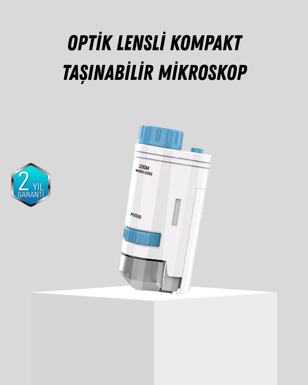 Taşınabilir Mini Mikroskop LED Işıklı 80X–200X Büyütmeli ve Odak Ayarlı - Lisinya