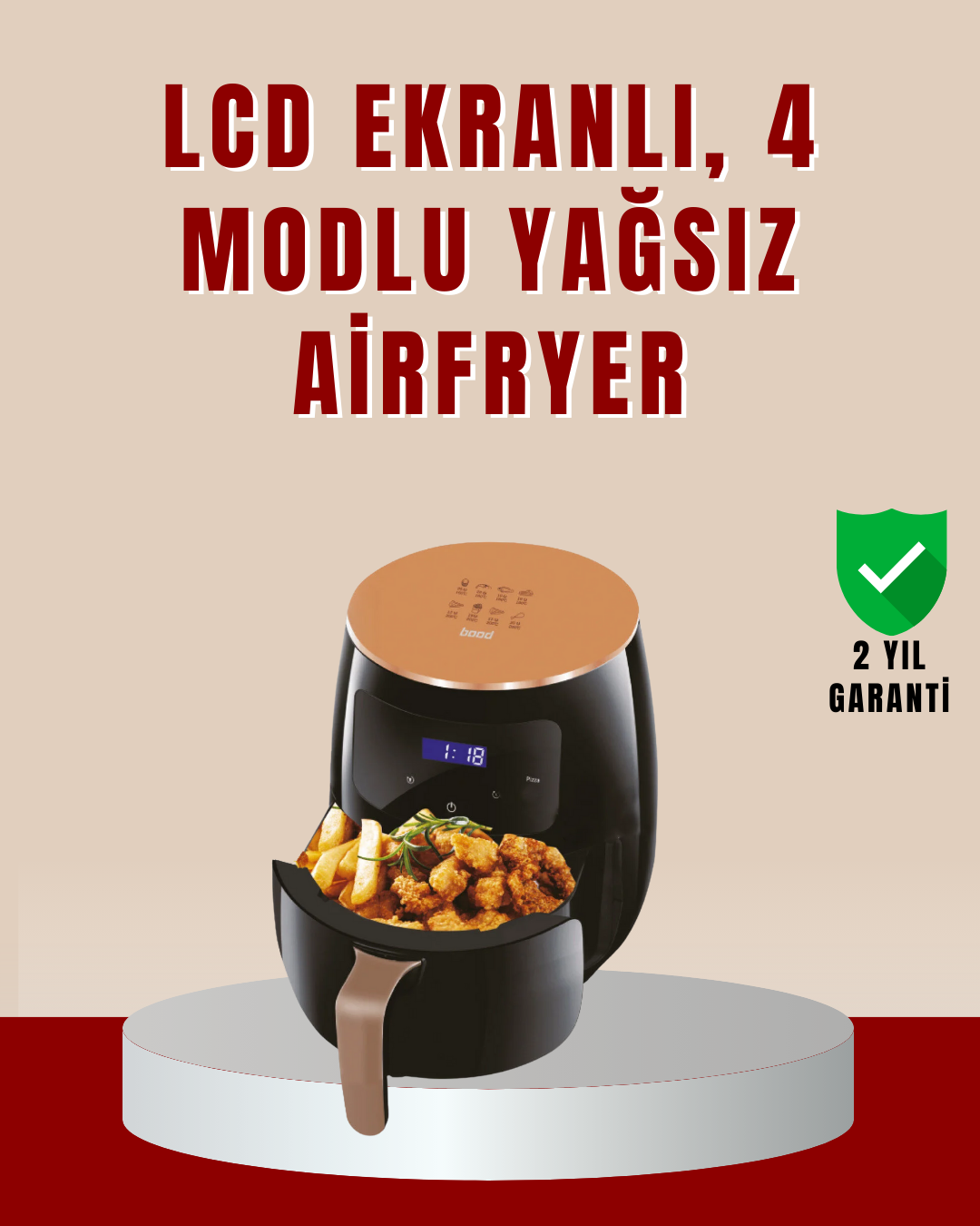 6 Litre Büyük Kapasiteli Dokunmatik Airfryer 2400W Yağsız Fritöz - Lisinya