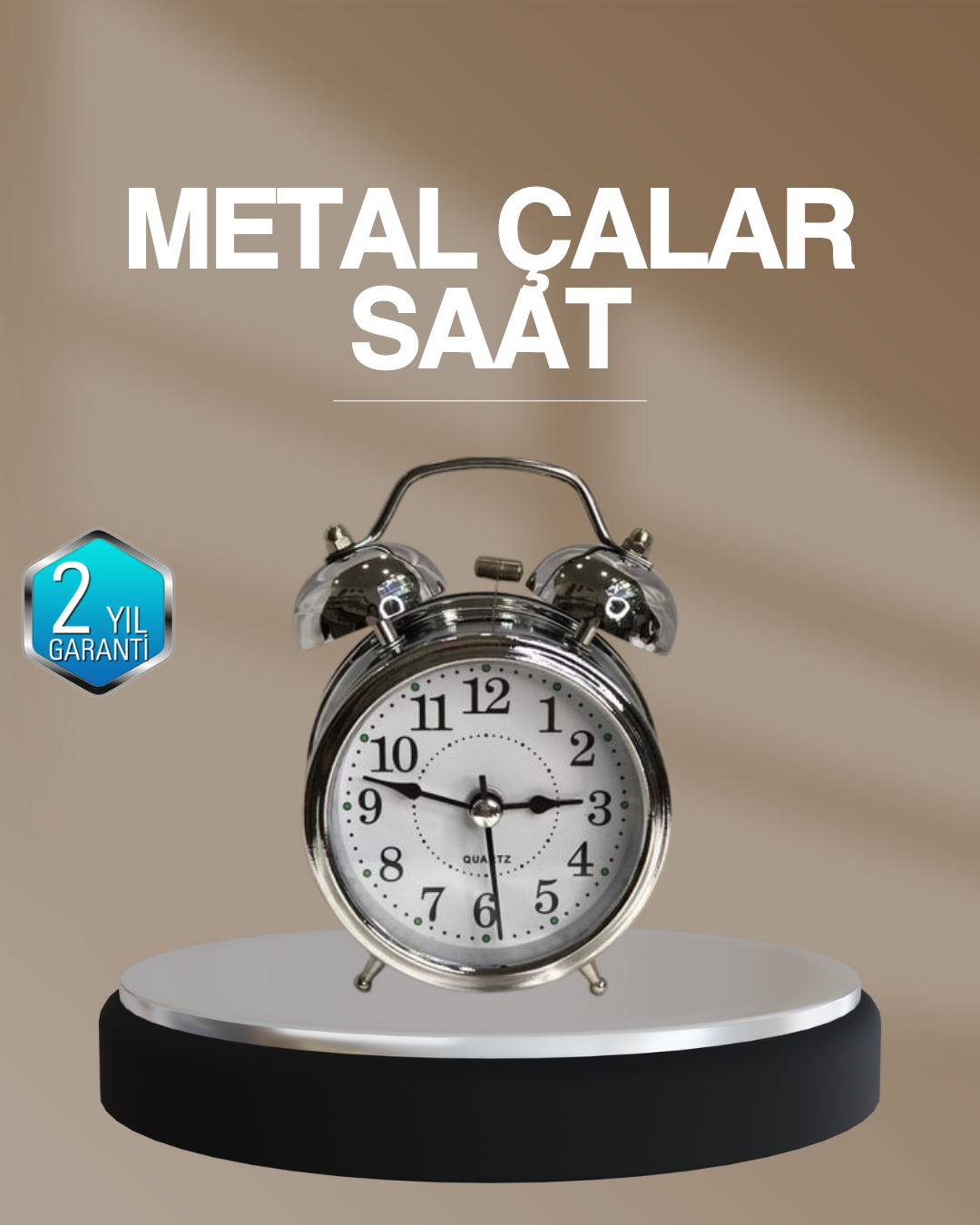 Dekoratif Yuvarlak Gümüş Sessiz Işıklı Masa Üstü Çalar Saat Alarmlı ve Şık Tasarım - Lisinya