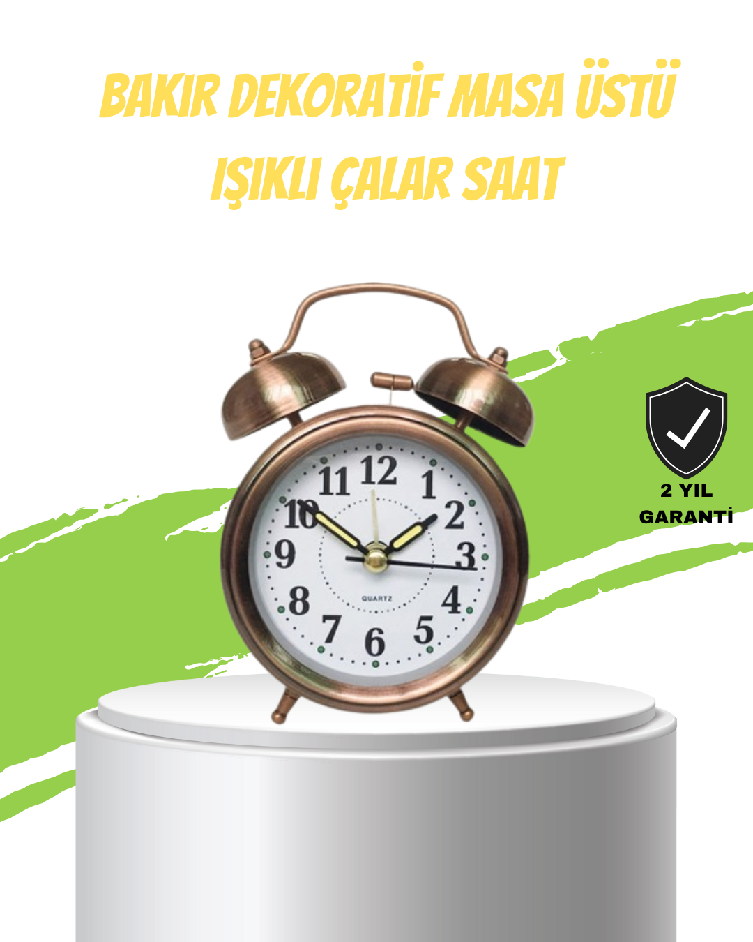 Nostaljik Bronz Metal Alarmlı Masa Saati Büyük Boy Dekoratif ve Şık Tasarım - Lisinya