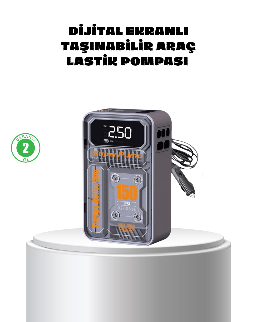 Taşınabilir Kablosuz Hava Pompası – 150 PSI Güçlü Basınç ve 6000mAh Şarjlı - Lisinya