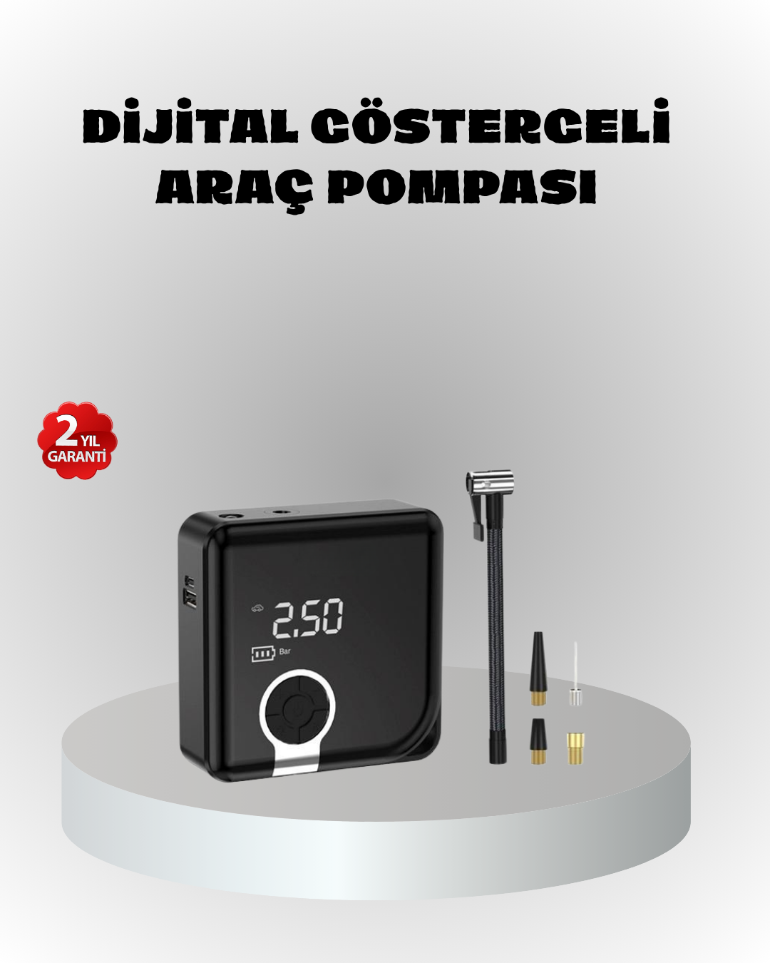 Dijital Ekranlı Şarjlı Hava Kompresörü 150 PSI Güçlü Motorlu - Lisinya