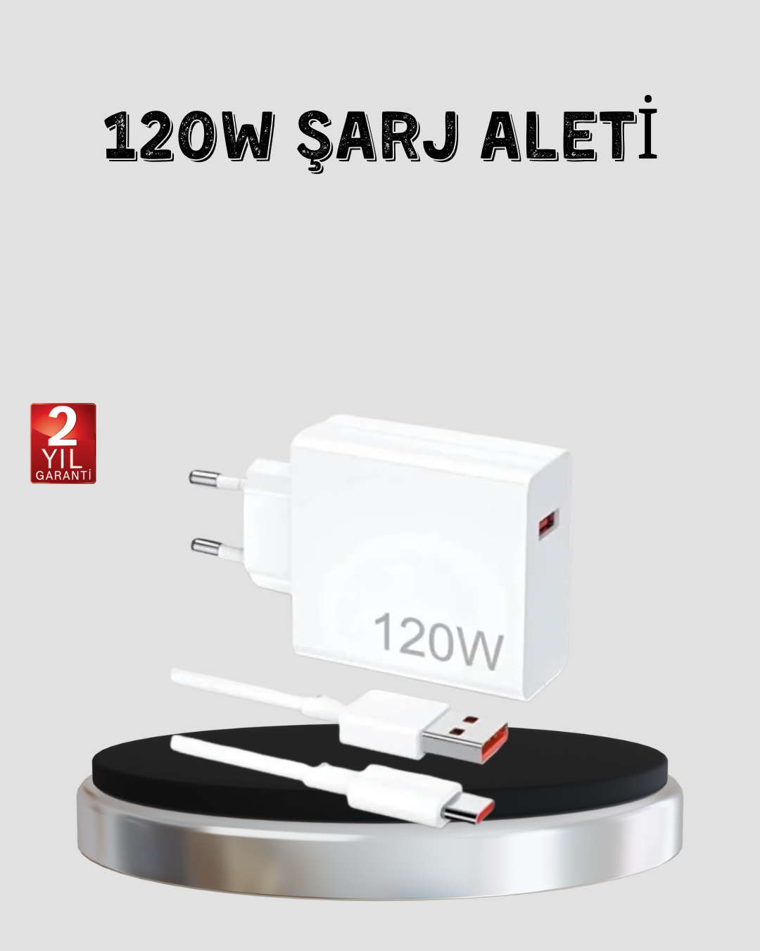 120W Hızlı Şarj Başlığı Ultra Güçlü Type-C Adaptör Kablo Dahil - Lisinya
