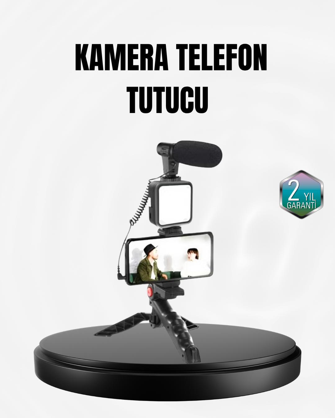 Profesyonel Vlog Çekim Kiti LED Işıklı Tripod Mikrofonlu Telefon Seti - Lisinya