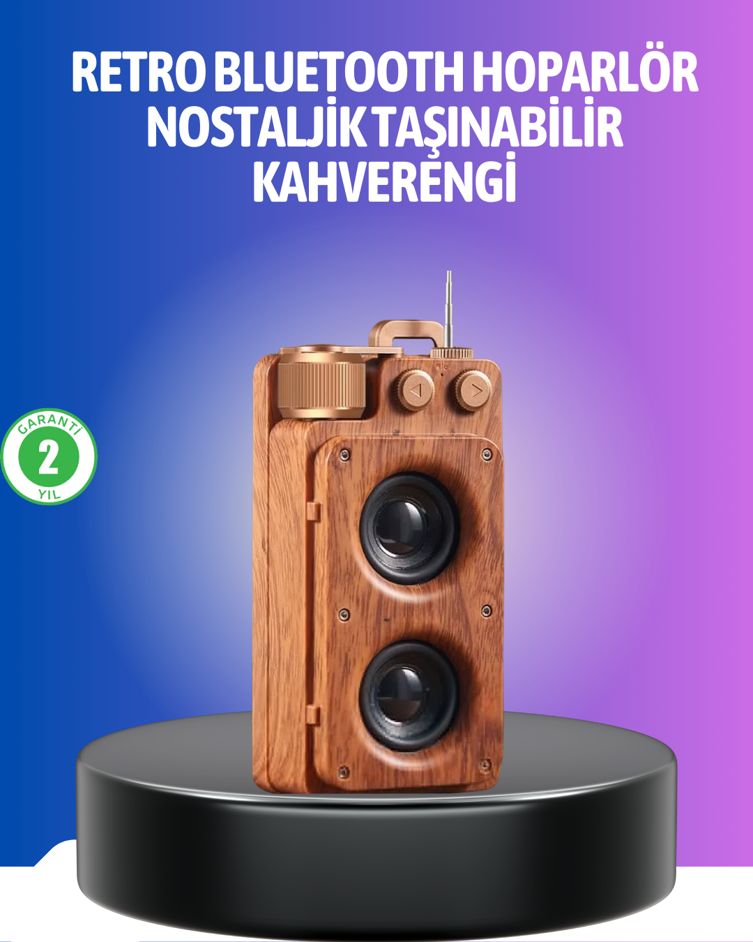 Vintage Tasarımlı Bluetooth Hoparlör Uzun Pil Ömürlü ve FM Destekli - Lisinya