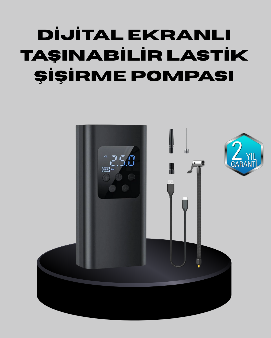 Taşınabilir 80W Kablosuz Lastik Şişirme Pompası Dijital Ekranlı - Lisinya