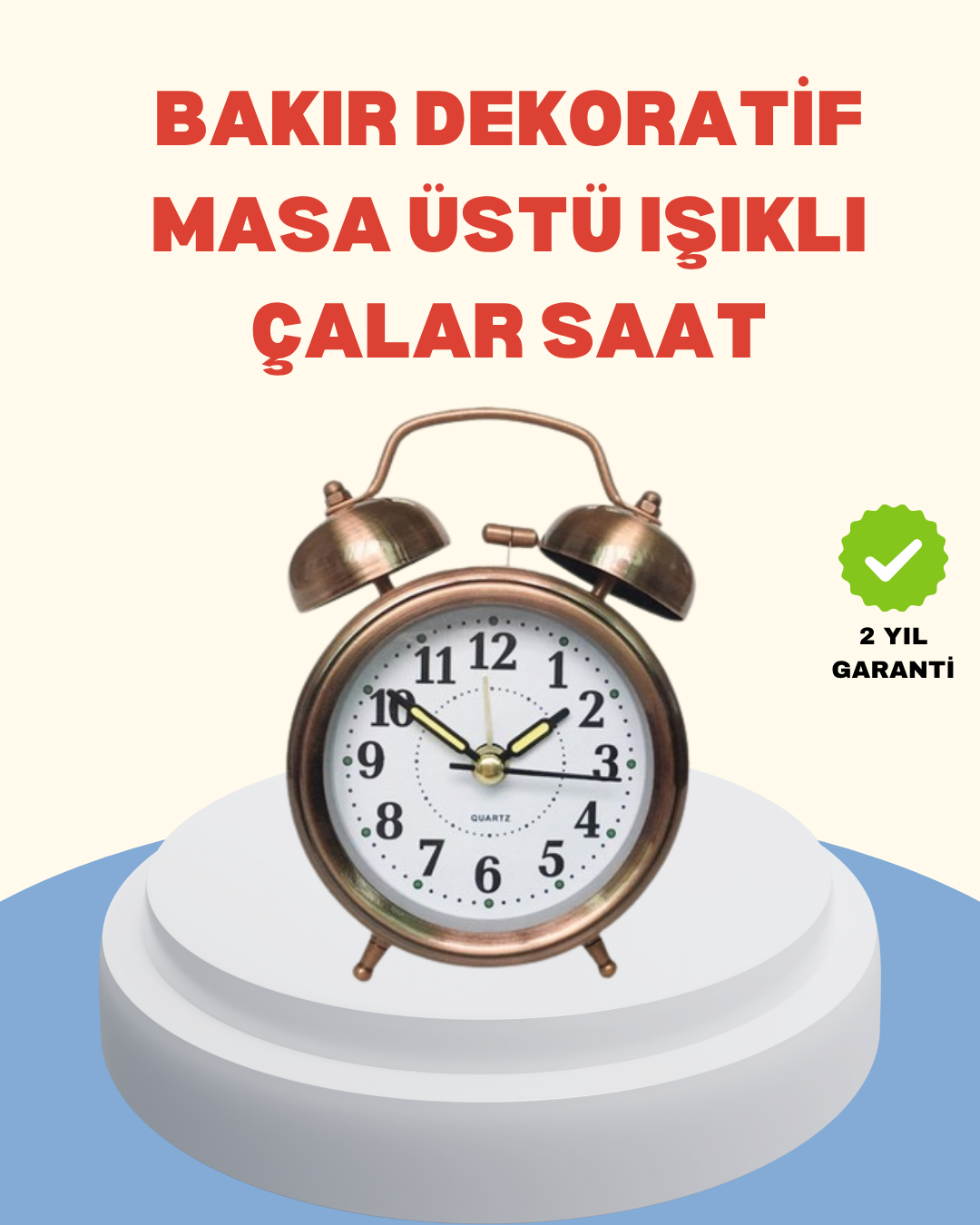 Metal Bronz Nostaljik Masa Saati Alarmlı Büyük Boy Sessiz Mekanizmalı - Lisinya