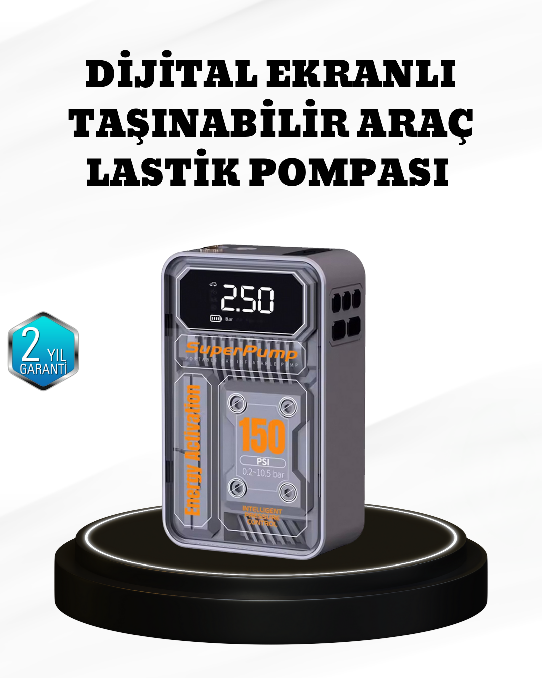 150 PSI Kablosuz Şarjlı Hava Pompası – LED Ekranlı ve Otomatik Kapanma Özellikli - Lisinya