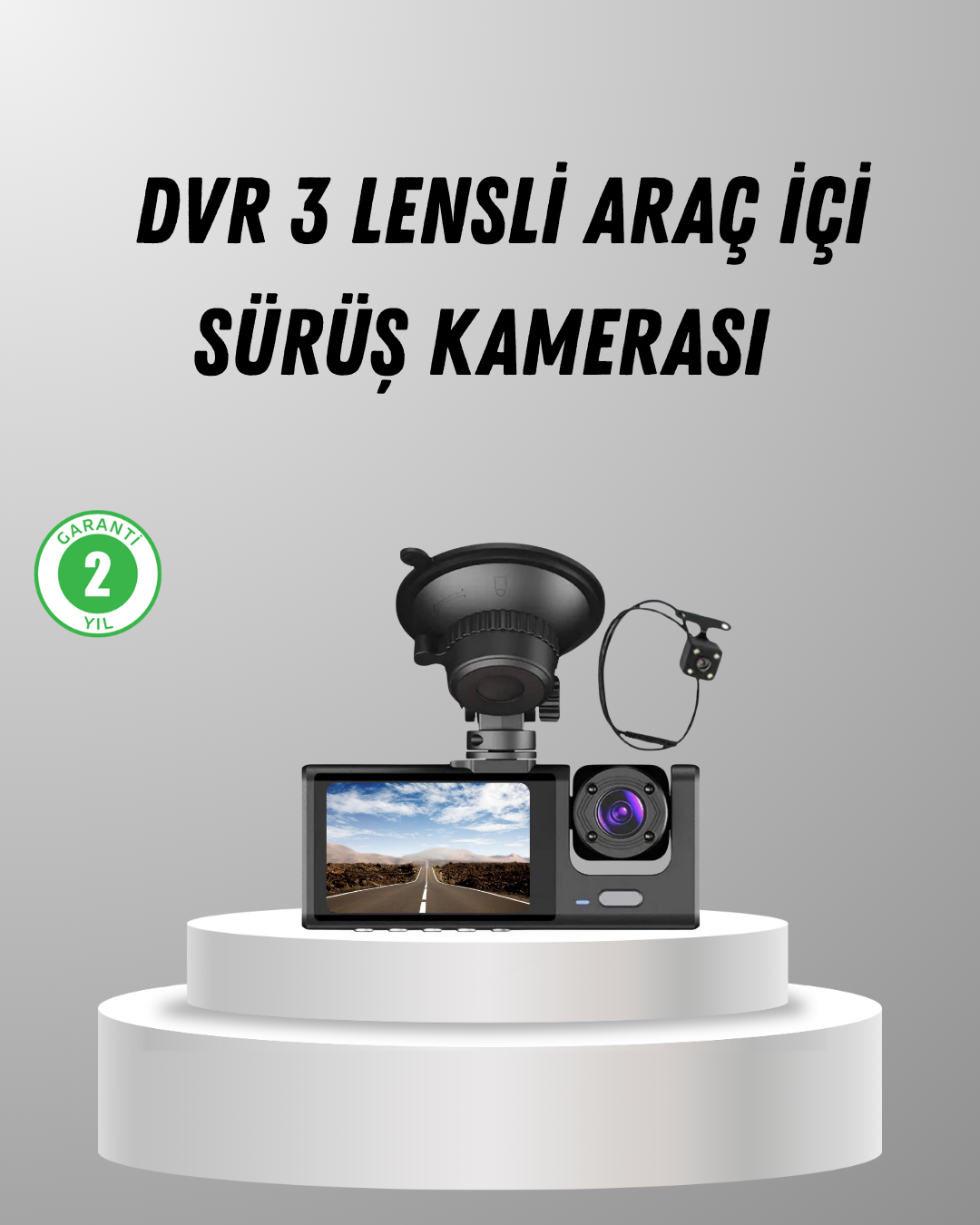 Üç Kameralı Araç DVR Full HD Gece Görüşlü ve 2 inç IPS Ekranlı - Lisinya
