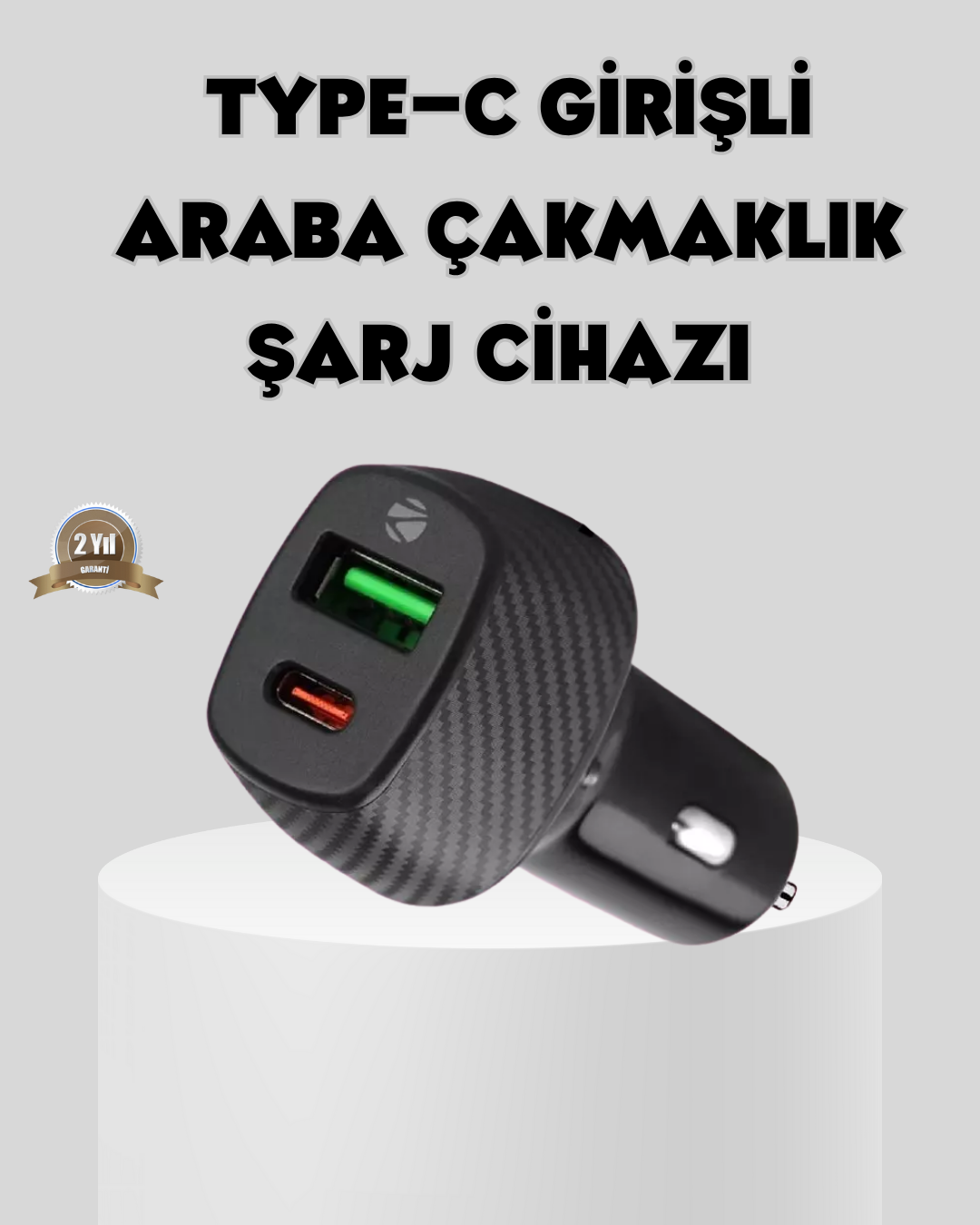 Araç Tipi Hızlı Şarj Adaptörü Type-C PD USB Çift Port Kompakt - Lisinya