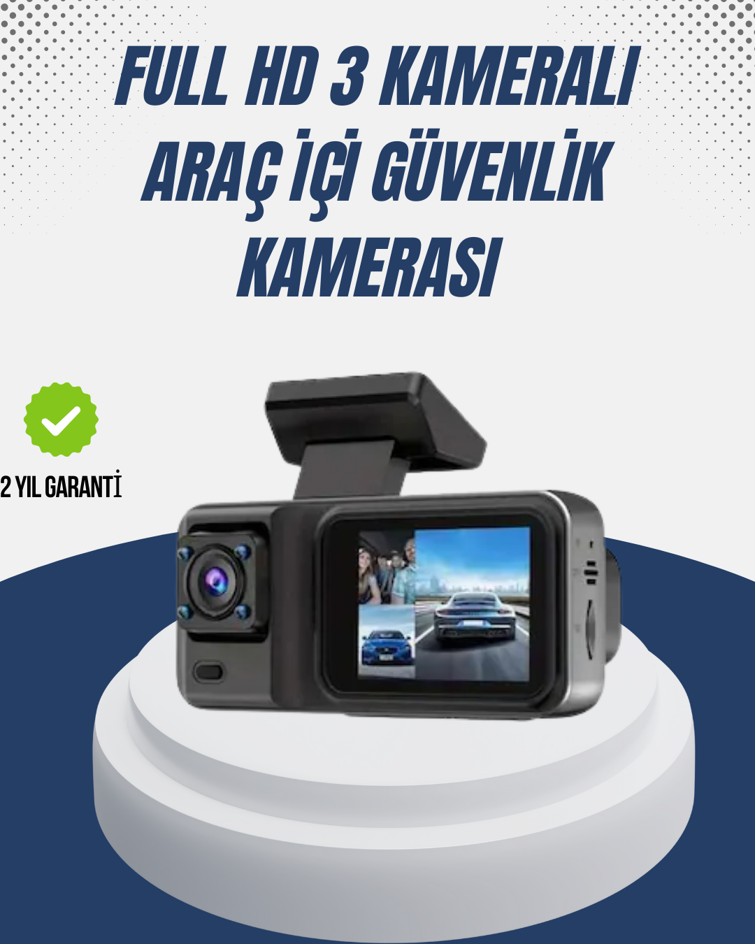 1080P Üç Kameralı Araç Kamerası Wi-Fi Destekli Park Modu ve G-Sensörlü - Lisinya