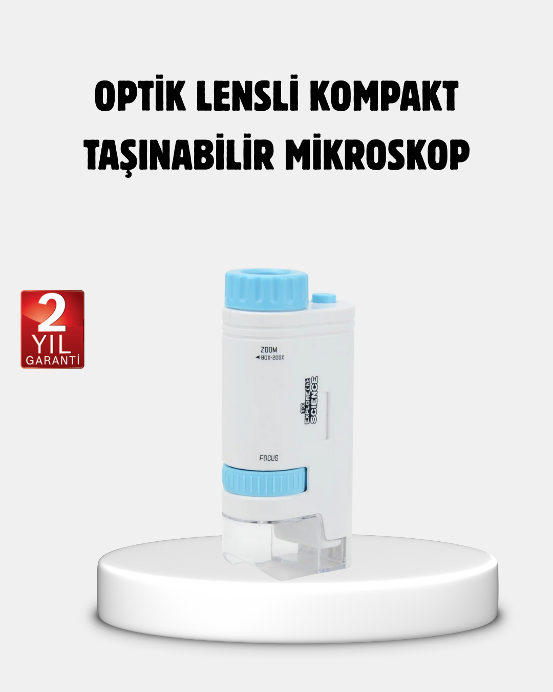 Taşınabilir Eğitim Mikroskobu 80X–200X LED Işıklı ve Darbeye Dayanıklı - Lisinya