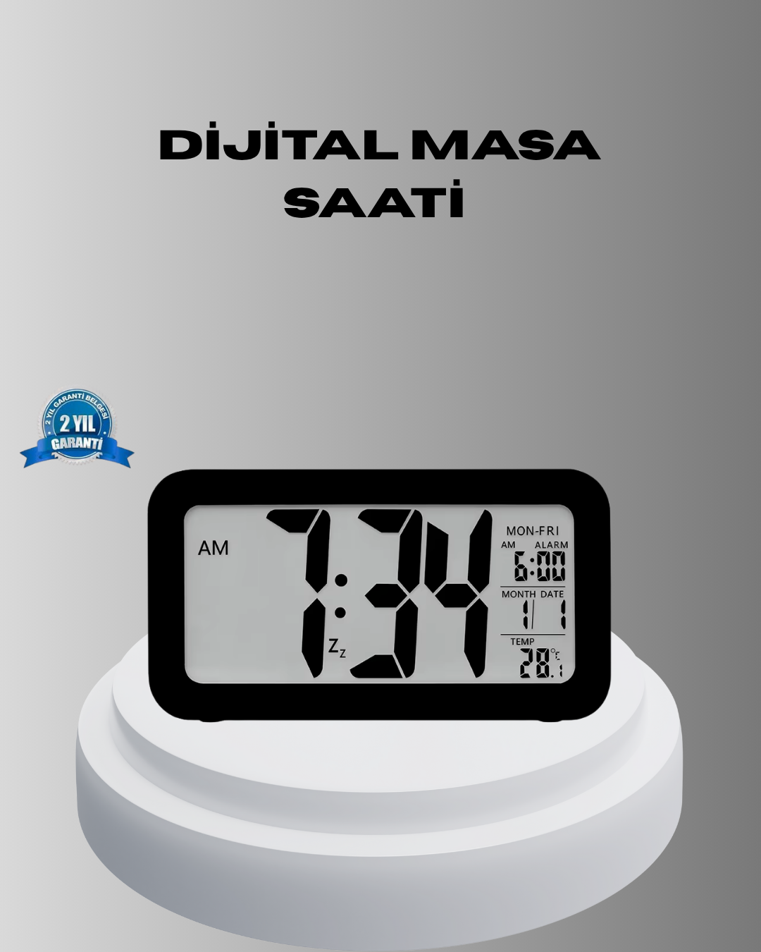 Dijital Masa Saati Sensörlü Aydınlatmalı Alarm ve Sıcaklık Ölçerli - Lisinya