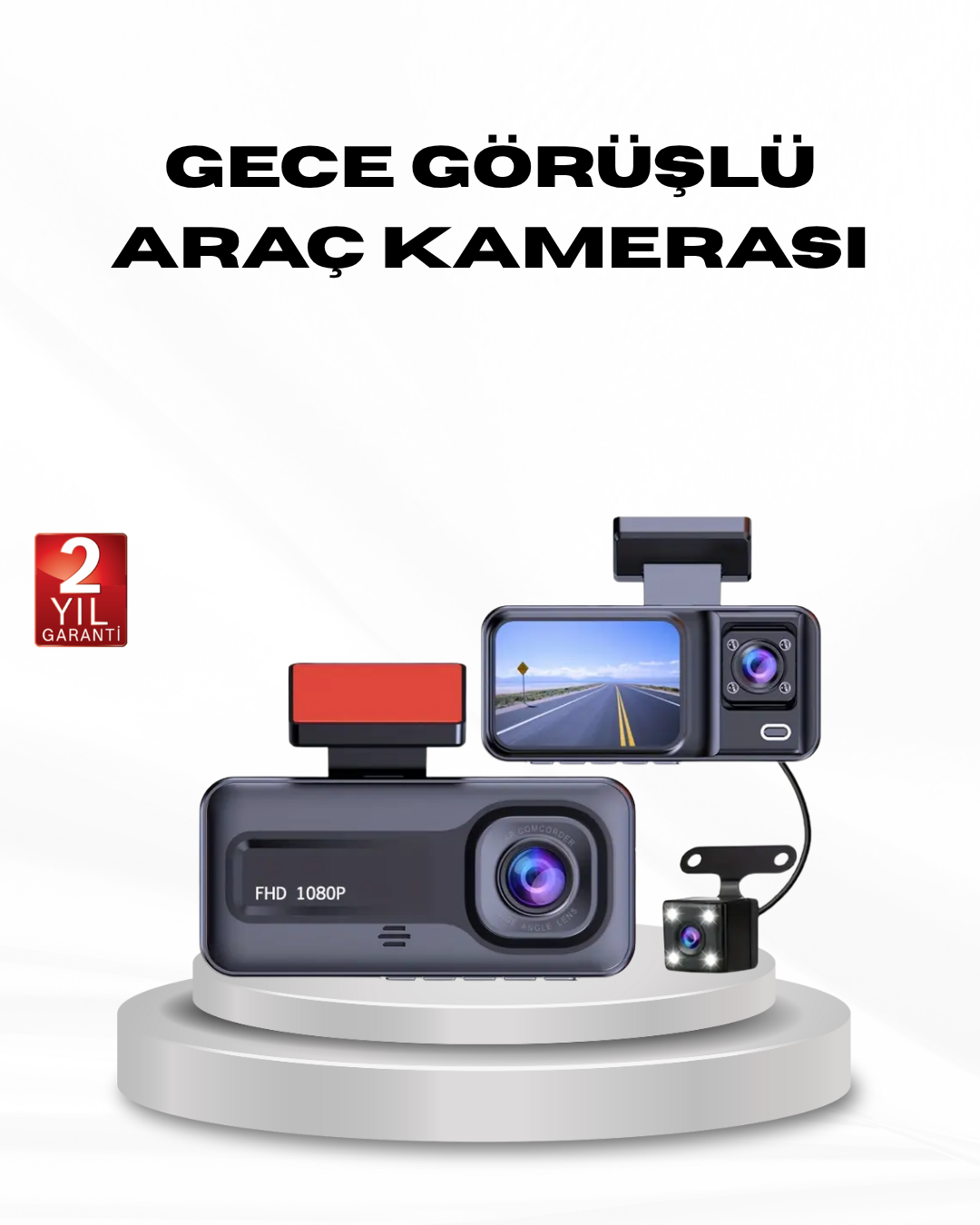Full HD Üç Kameralı Araç Kamerası G-Sensörlü ve Gece Görüşlü - Lisinya