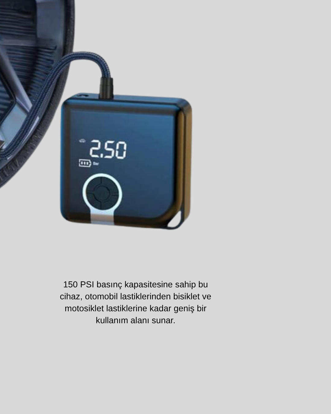 6000mAh Bataryalı Type-C Şarjlı Mini Hava Kompresörü LED Işıklı - Lisinya