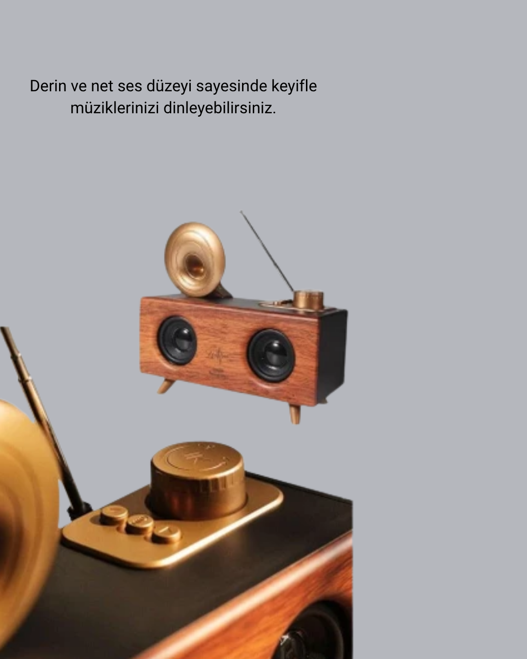 Retro Gramafon Bluetooth Hoparlör Çift Stereo Sesli FM Radyo Destekli - Lisinya Retro Gramafon Bluetooth Hoparlör Çift Stereo Sesli FM Radyo Destekli - Lisinya