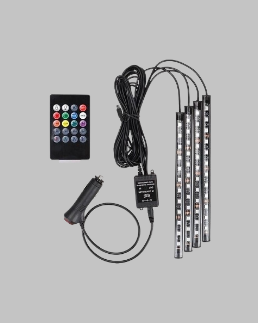 RGB Araç İçi LED Aydınlatma 12V 48 LED Müzik Kontrollü 4 Şerit Set - Lisinya