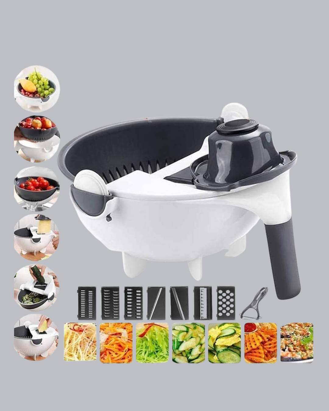 Çok Fonksiyonlu Döner Rende Süzgeç Hazneli Ergonomik Sebze Doğrayıcı - Lisinya