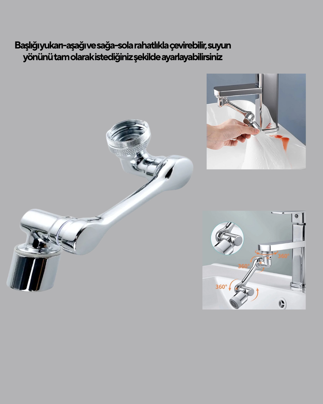 Döner Musluk Başlığı Çok Açılı Robotik Kol Su Tasarruflu - Lisinya