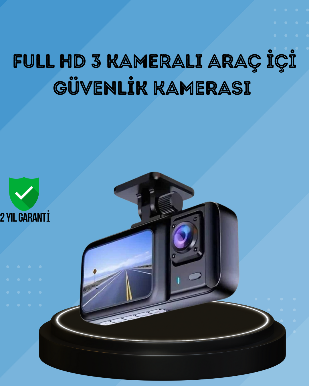 360° Kapsama Sahip Full HD Araç Kamerası 3’lü Kayıt Gece Görüşlü DashCam - Lisinya