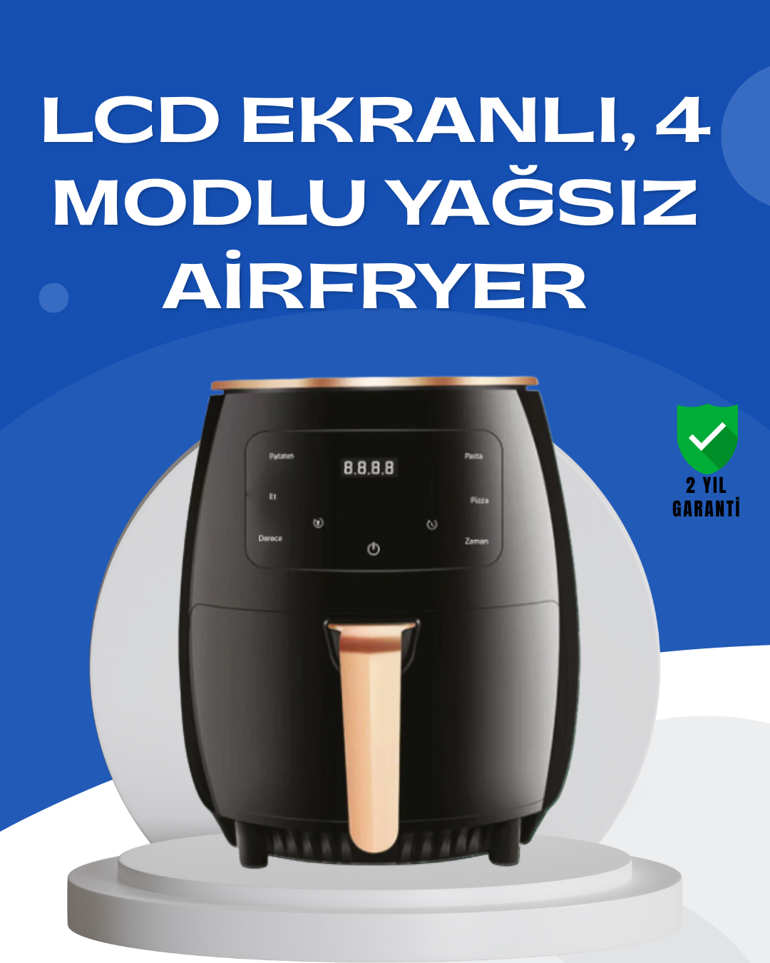 6L Yağsız Fritöz 2400W Dokunmatik Ekran Otomatik Kapanma Airfryer - Lisinya