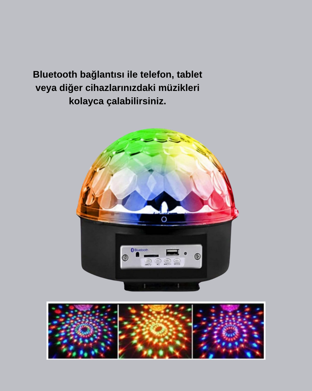 LED Disko Küresi Bluetooth Hoparlörlü Ritimle Senkronize Döner Işıklı - Lisinya