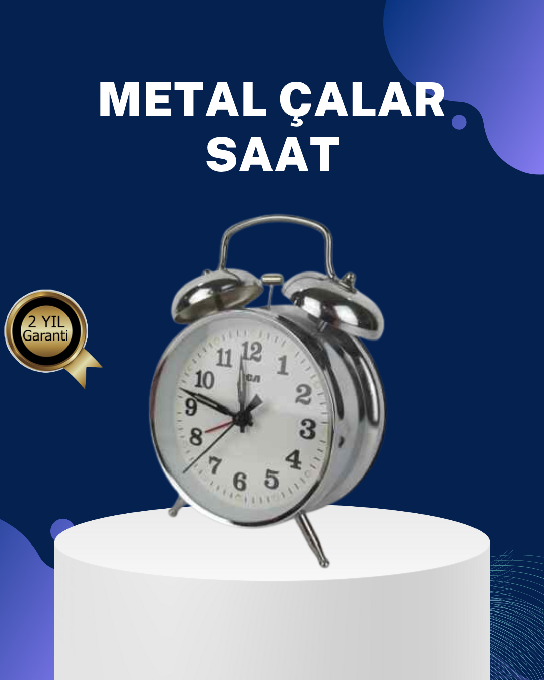 Alarmlı Dekoratif Yuvarlak Masa Saati Gümüş Renk Sessiz ve Işıklı - Lisinya