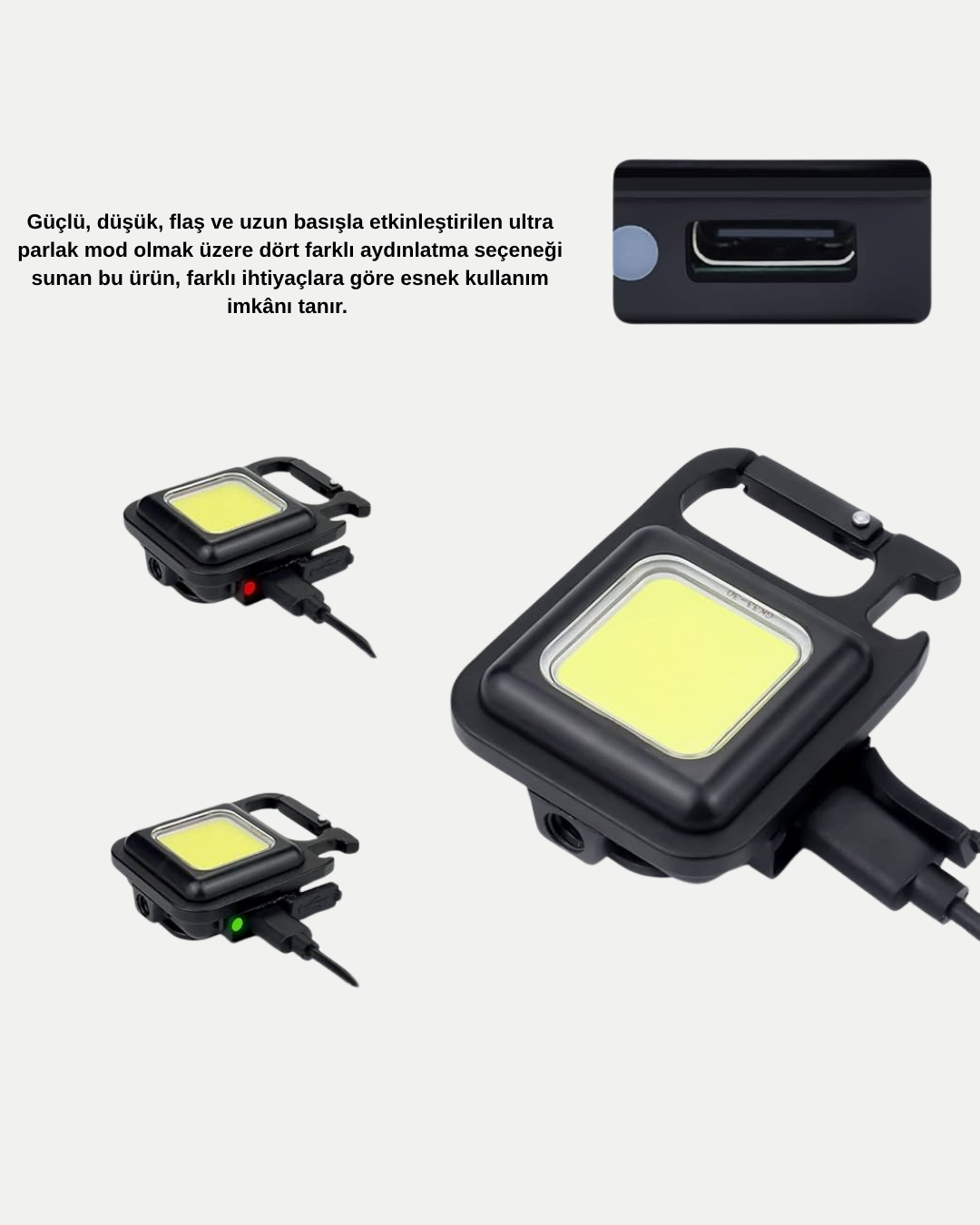 Şarjlı COB LED Anahtarlık Fener – 4 Modlu, Manyetik ve Katlanabilir Standlı - Lisinya