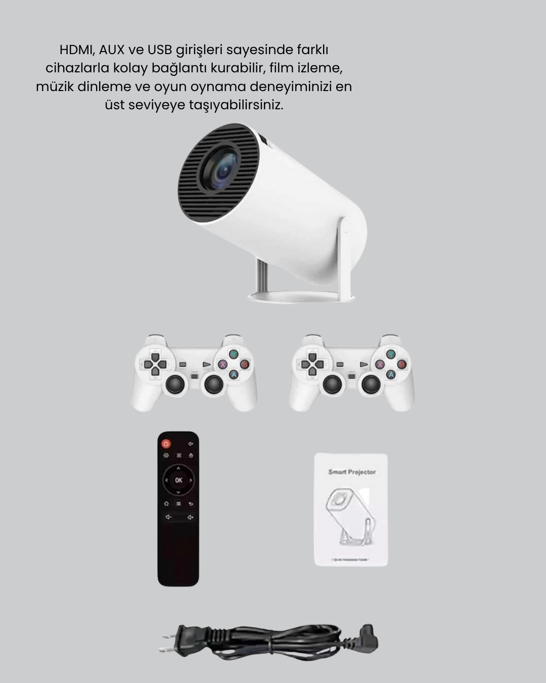 Taşınabilir Projeksiyon Cihazı 4K Destekli Wi-Fi Kablosuz Ekran Yansıtma - Lisinya