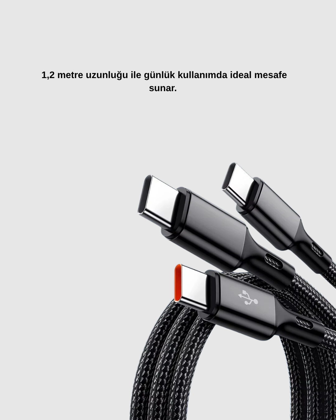3’ü 1 Arada Hızlı Şarj Kablosu iOS Android Type-C Uyumlu ve Dayanıklı - Lisinya