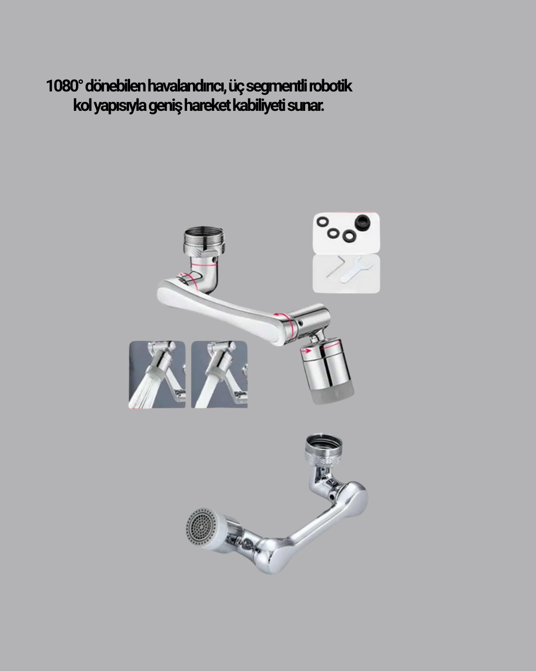 Döner Musluk Başlığı Çok Açılı Robotik Kol Su Tasarruflu - Lisinya