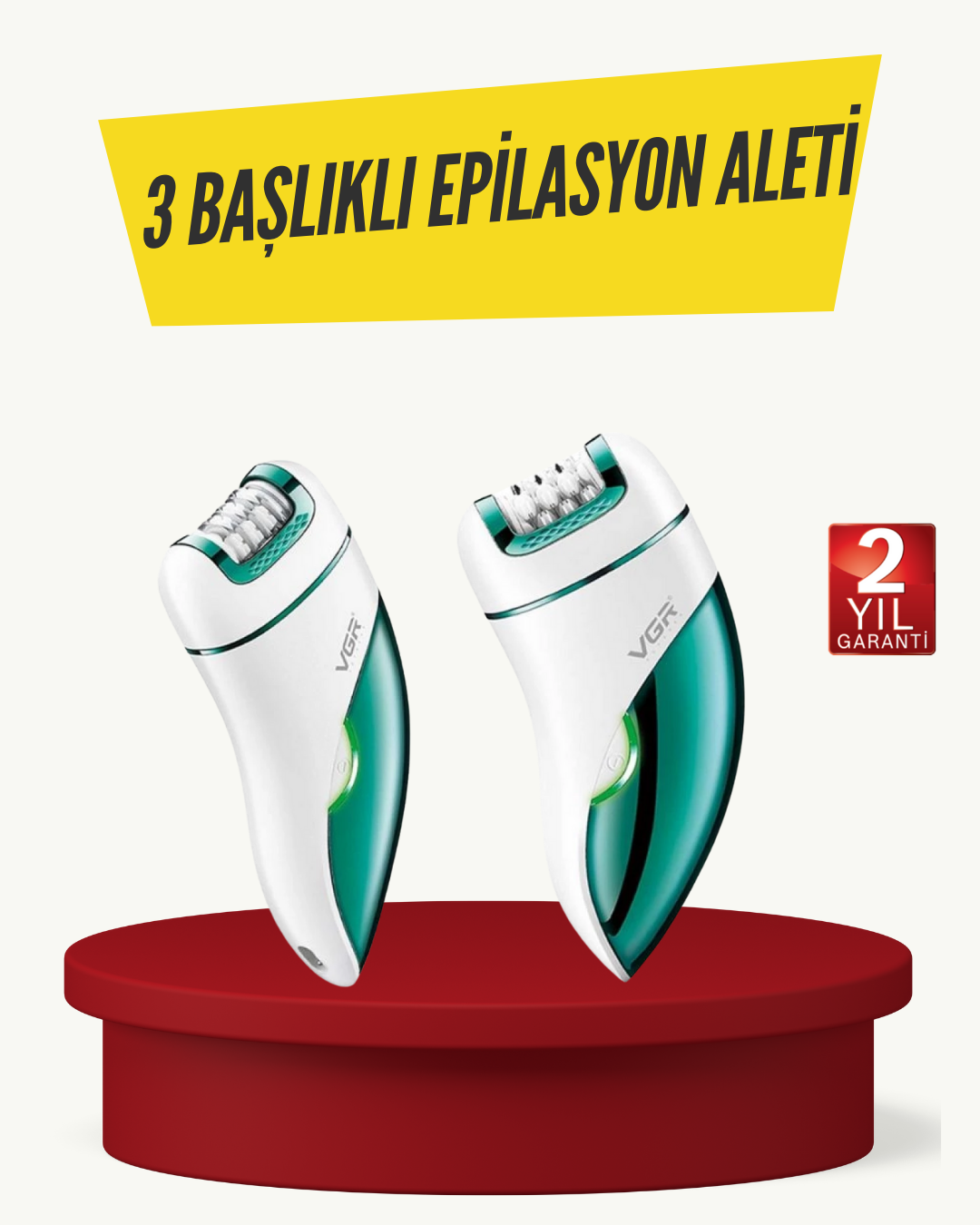 Profesyonel 3 in 1 Epilasyon Cihazı LED Aydınlatmalı Suya Dayanıklı Şarjlı VGR Epilatör - Lisinya