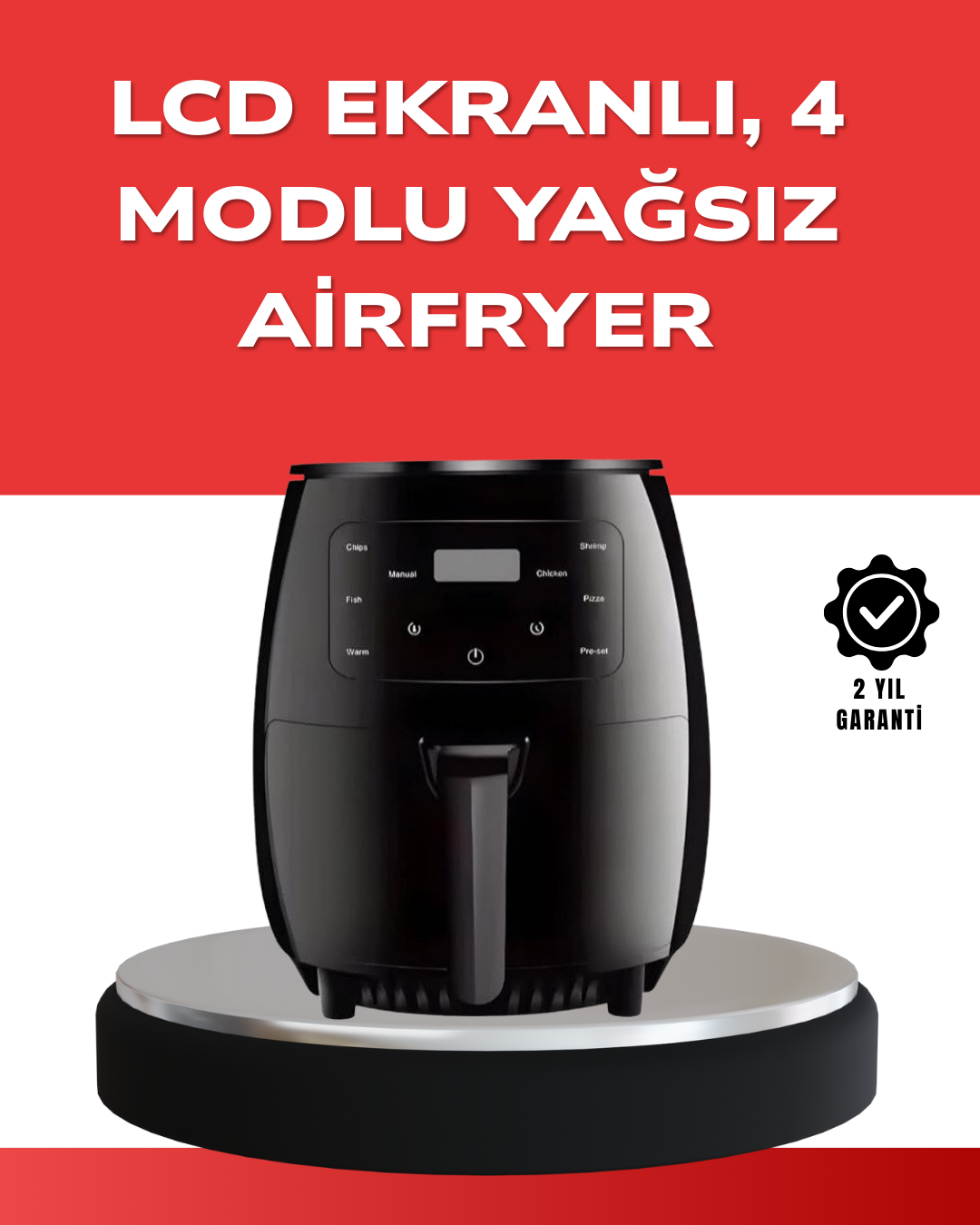 Büyük Boy 6 Litre Airfryer 2400W Sesli Uyarı LCD Ekran - Lisinya