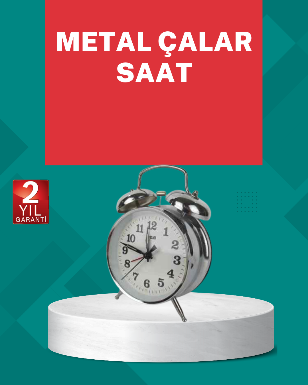 Dekoratif Gümüş Işıklı Alarmlı Masa Saati Sessiz Mekanizma - Lisinya