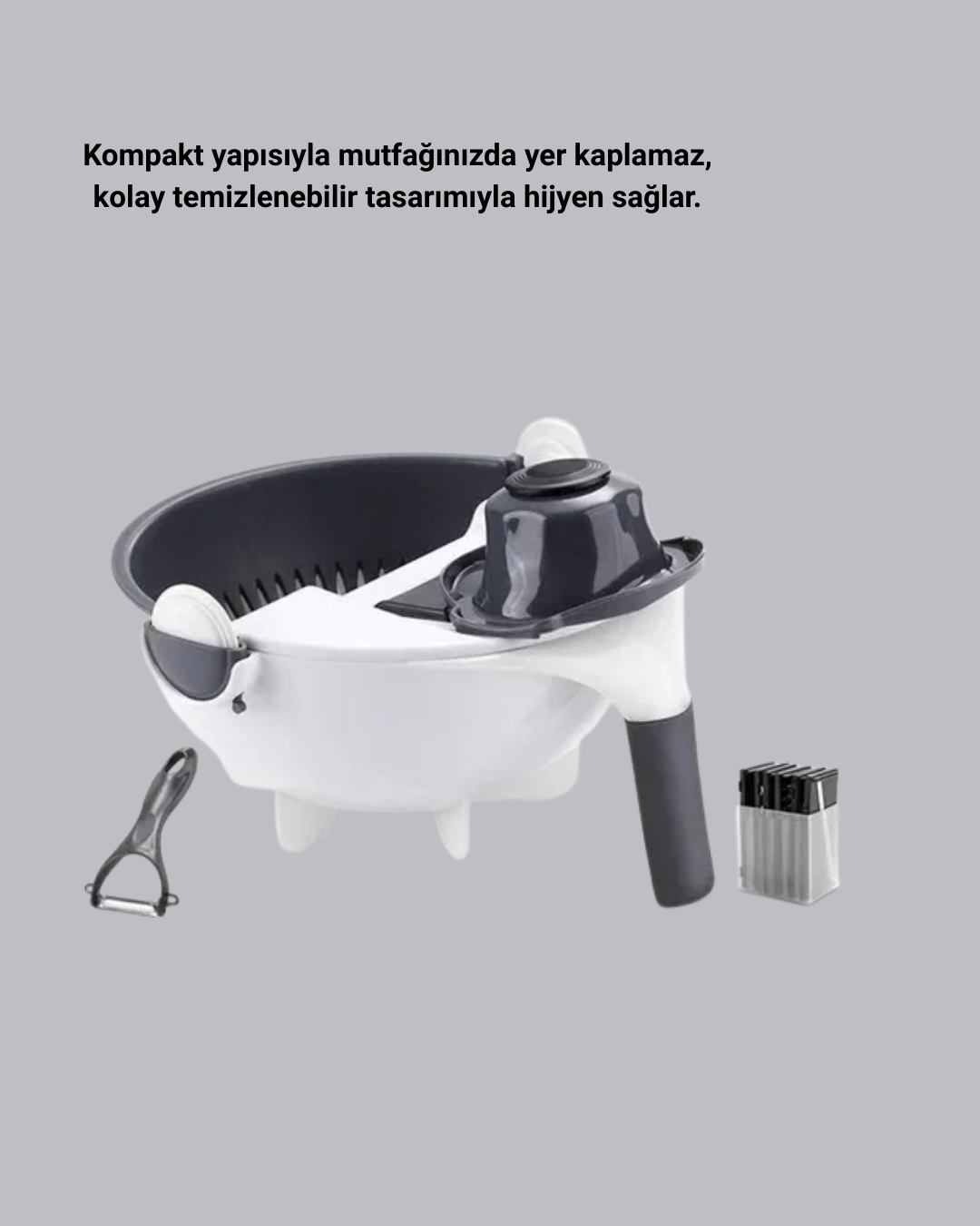 Çok Fonksiyonlu Döner Rende Süzgeç Hazneli Ergonomik Sebze Doğrayıcı - Lisinya