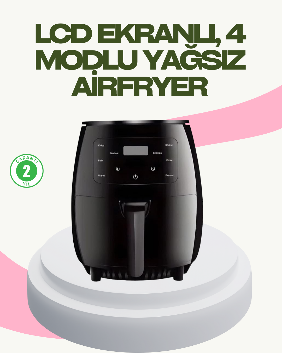 2400W Güçlü Airfryer 6L Yapışmaz Hazne Bulaşık Makinesi Uyumlu - Lisinya