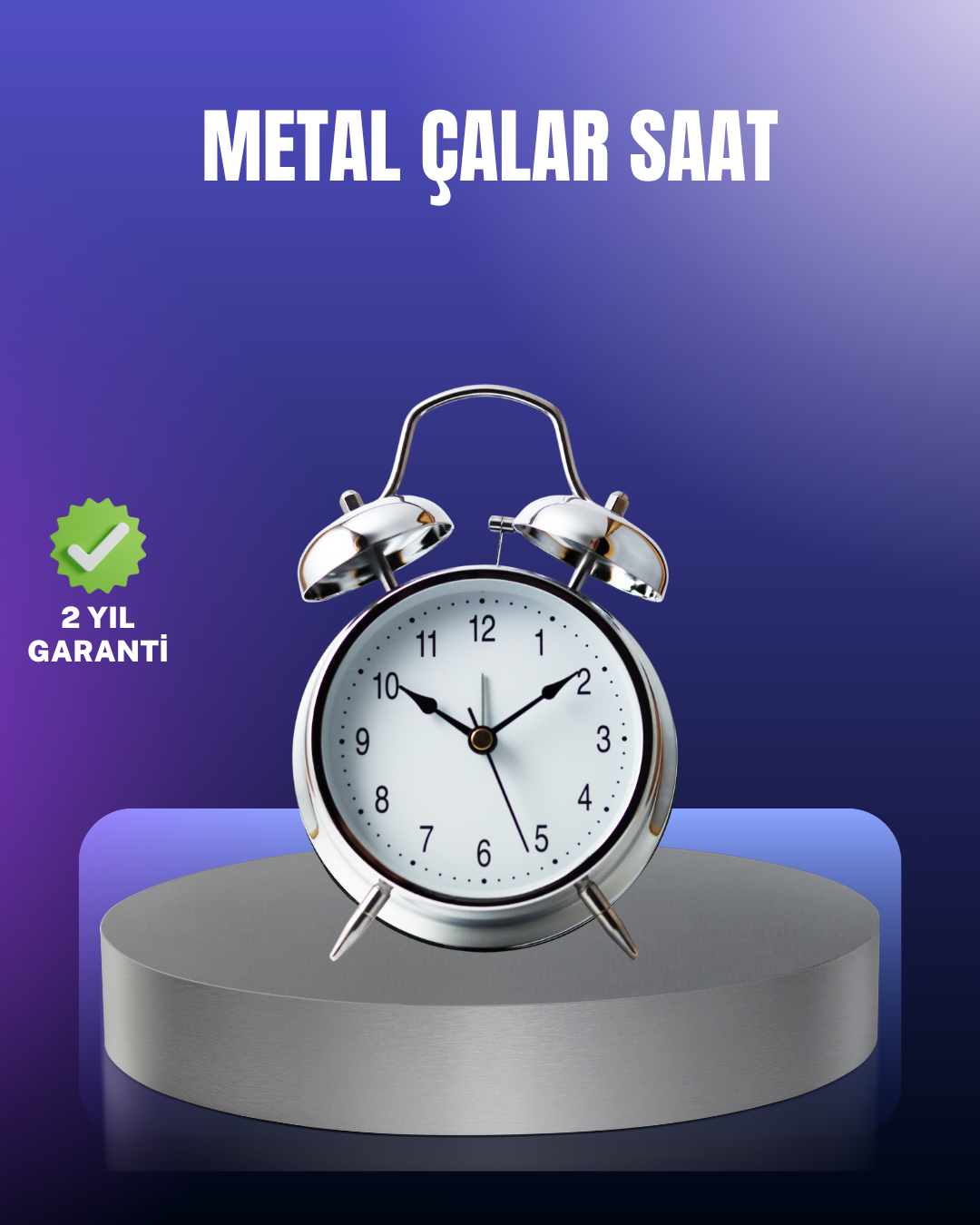 Yuvarlak Gümüş Dekoratif Işıklı Masa Üstü Saat Alarmlı Sessiz Çalışma - Lisinya