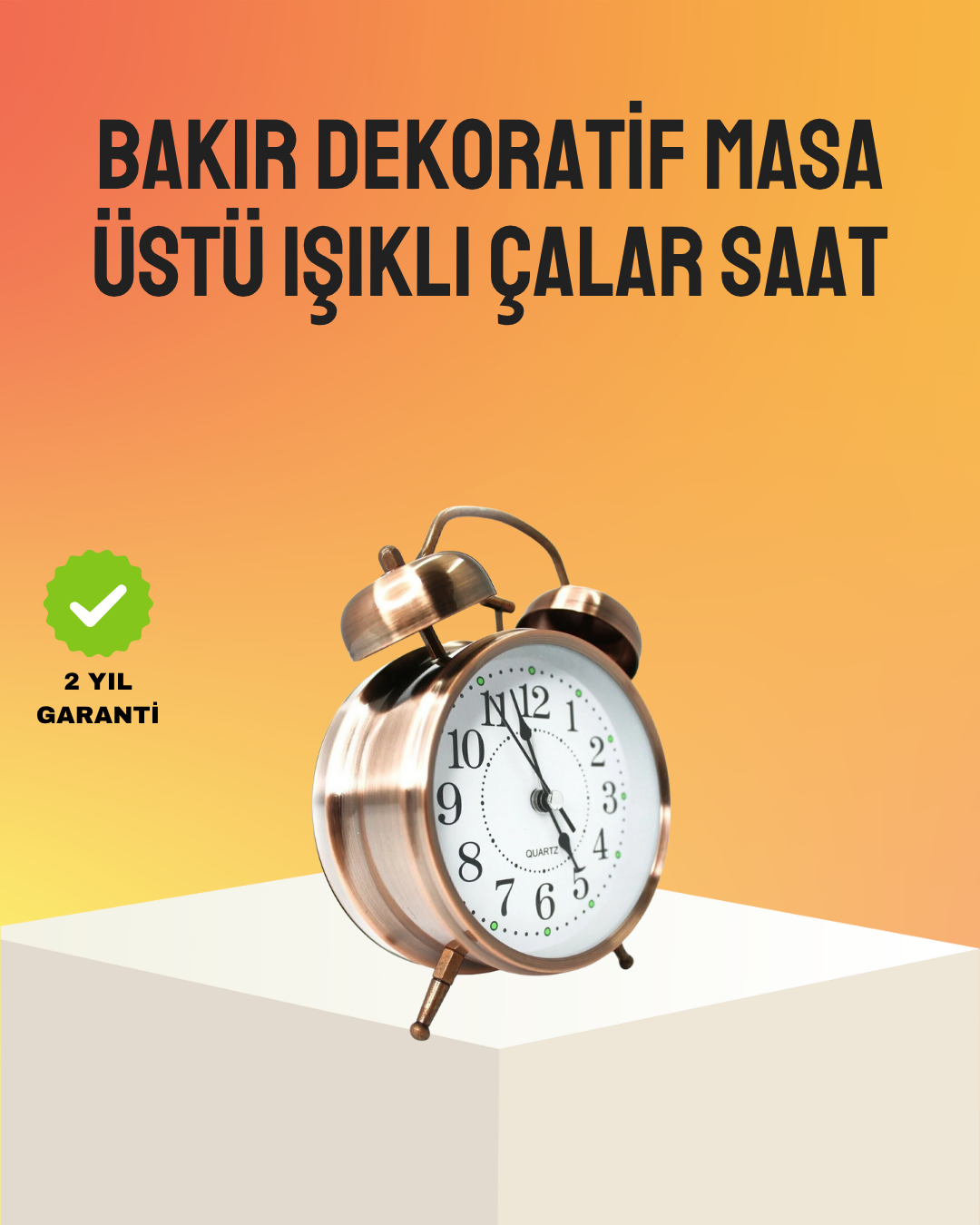 Retro Tarz Bronz Dekoratif Masa Saati Metal Gövde Yüksek Sesli Alarm - Lisinya