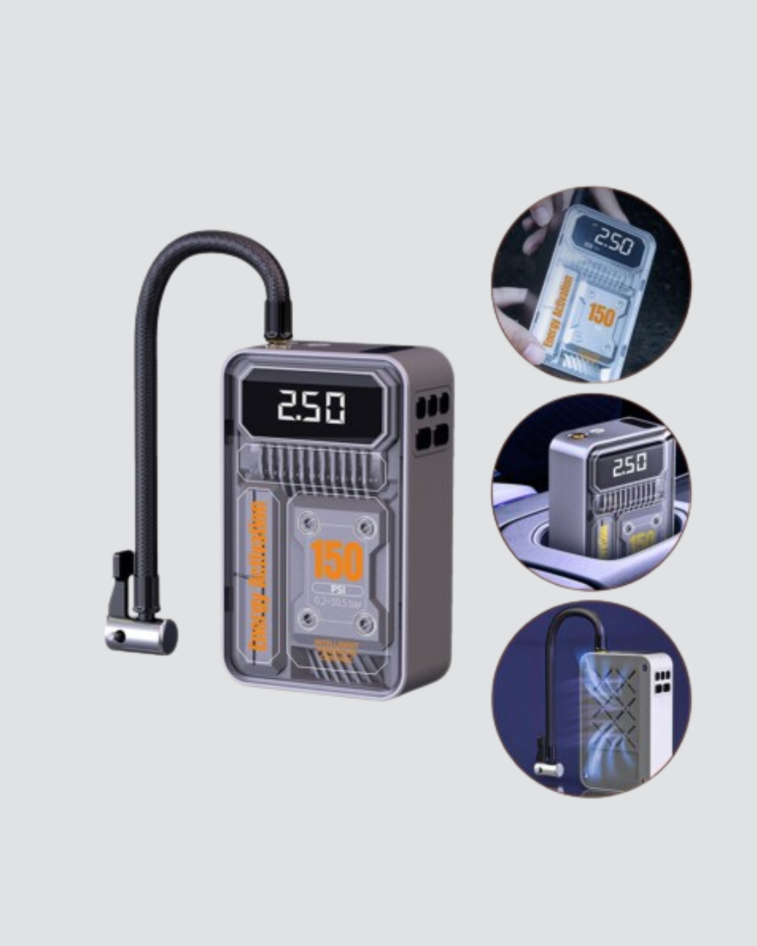 Şarjlı Kablosuz Hava Pompası – 150 PSI Basınç, LED Ekran ve 6000mAh Batarya - Lisinya