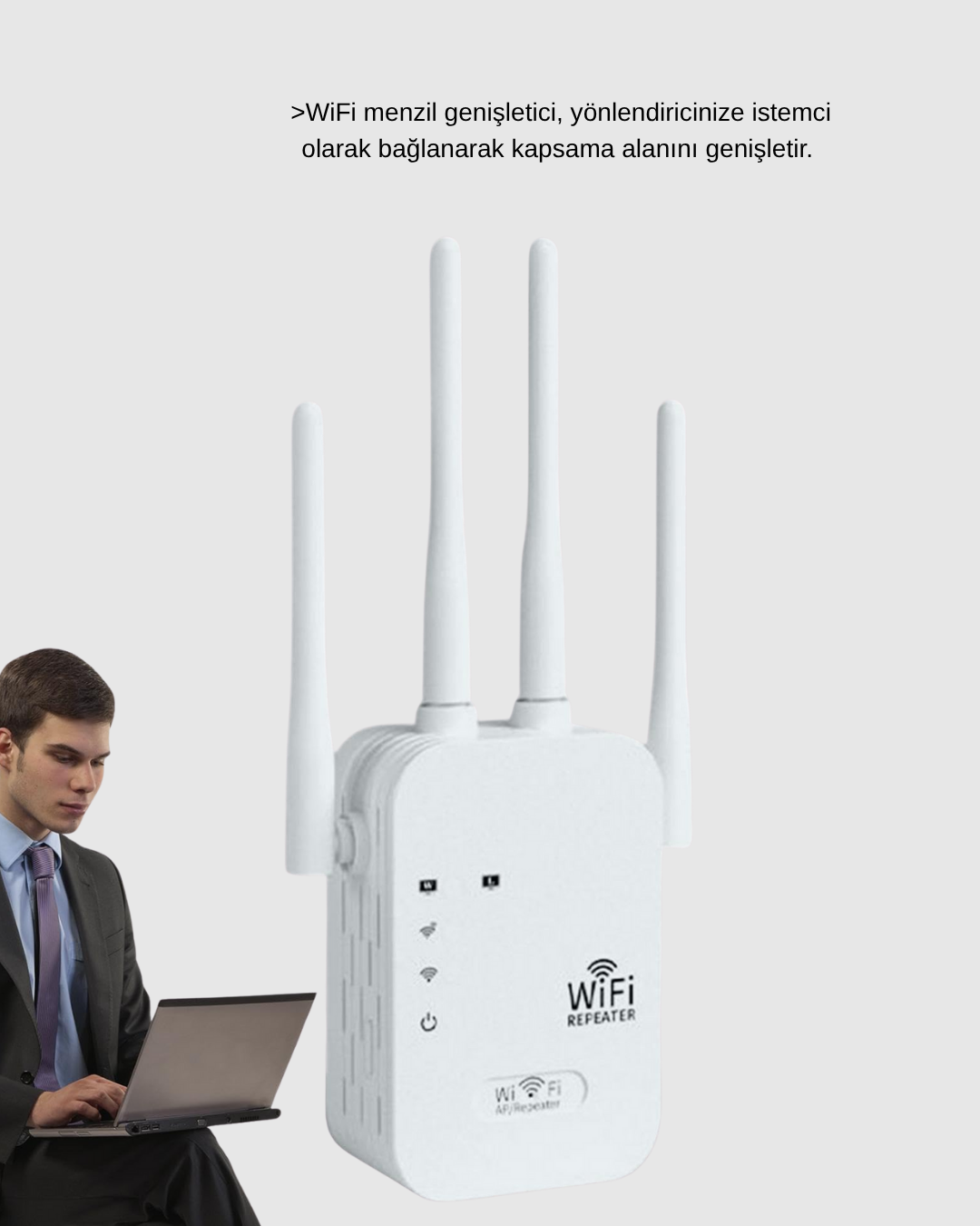 300Mbps WiFi Menzil Genişletici 4 Antenli WPA3 Güvenlikli Priz Tipi Repeater - Lisinya