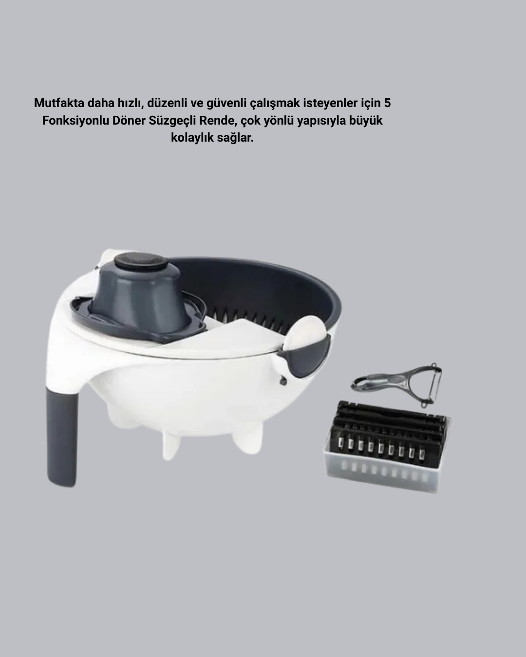 Çok Fonksiyonlu Döner Rende Süzgeç Hazneli Ergonomik Sebze Doğrayıcı - Lisinya