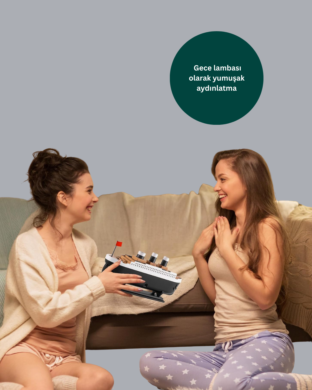 Dekoratif Gemi Modeli 7 Renk Işıklı Hava Nemlendirici ve Oda Kokusu Difüzörü - Lisinya