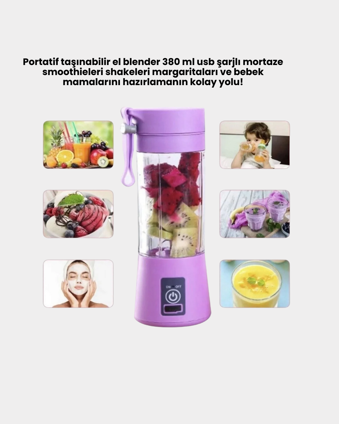 Şarjlı 380ml Portatif Smoothie Blender USB Mini Shake Yapıcı - Lisinya