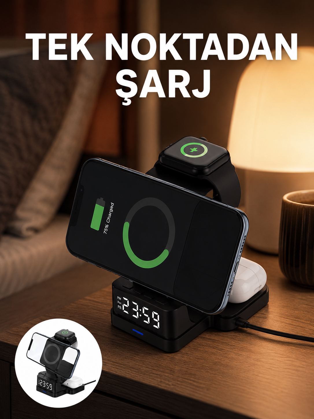 LED Dijital Saatli Kablosuz Şarj Cihazı – 3 Parlaklık Ayarlı, Şarj Koruma Teknolojili - Lisinya LED Dijital Saatli Kablosuz Şarj Cihazı – 3 Parlaklık Ayarlı, Şarj Koruma Teknolojili - Lisinya