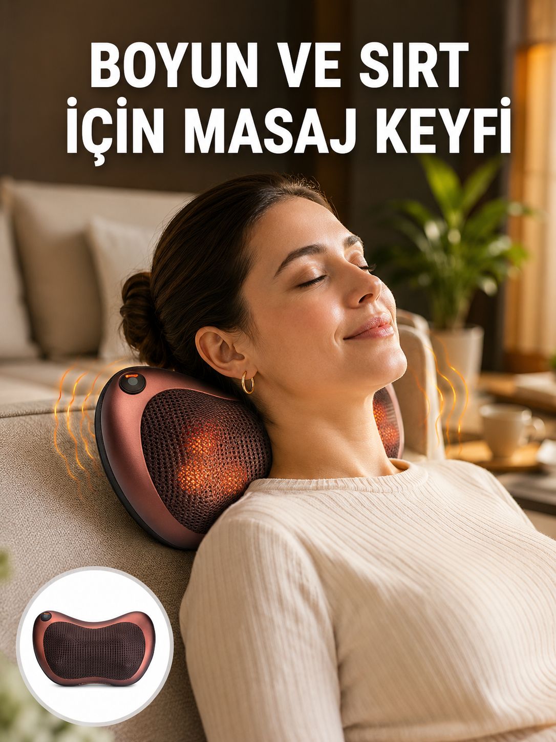 Isıtma Özellikli Derin Yoğurma Masaj Yastığı Priz & Çakmak Girişli - Lisinya